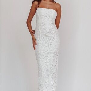 Selfie Leslie Bia Strapless Embroidered Maxi Dress White
